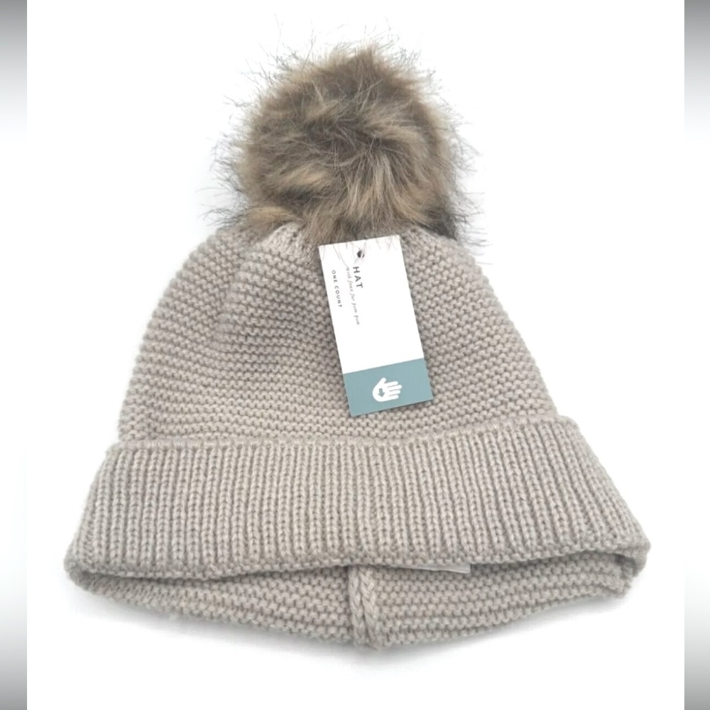 Gertex Hat (beanie) with Brown Faux Fur Pom Pom